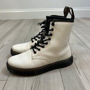 Dr Martens Zavala Combat Patent Women’s Size 7 Men 6 Lace Up Combat White Boots